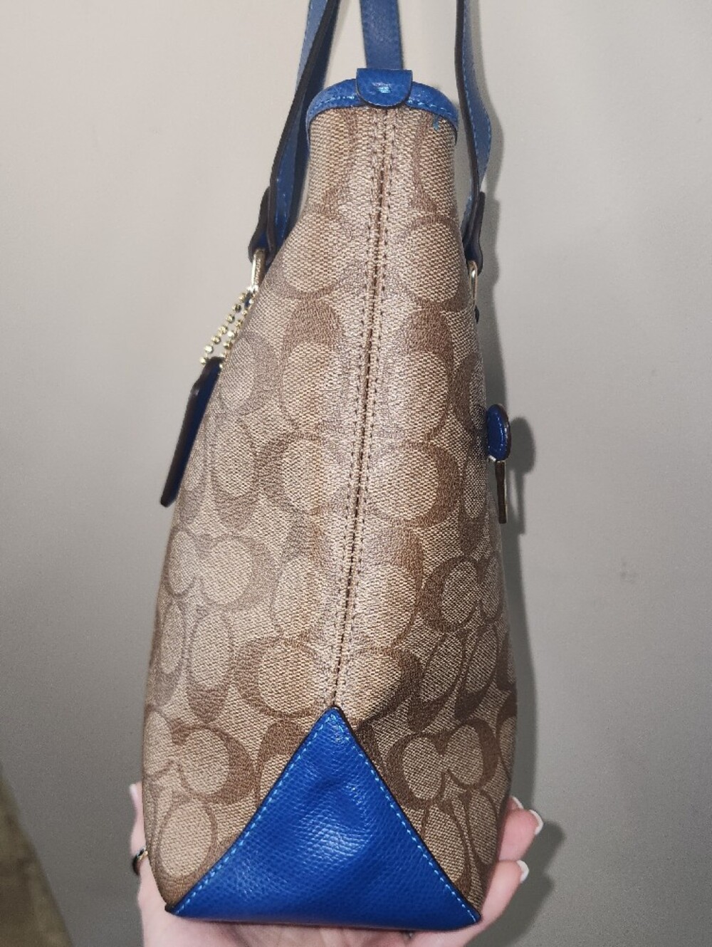 Coach Brown Signature Canvas Tote with Blue Trim - Picture 6 of 17